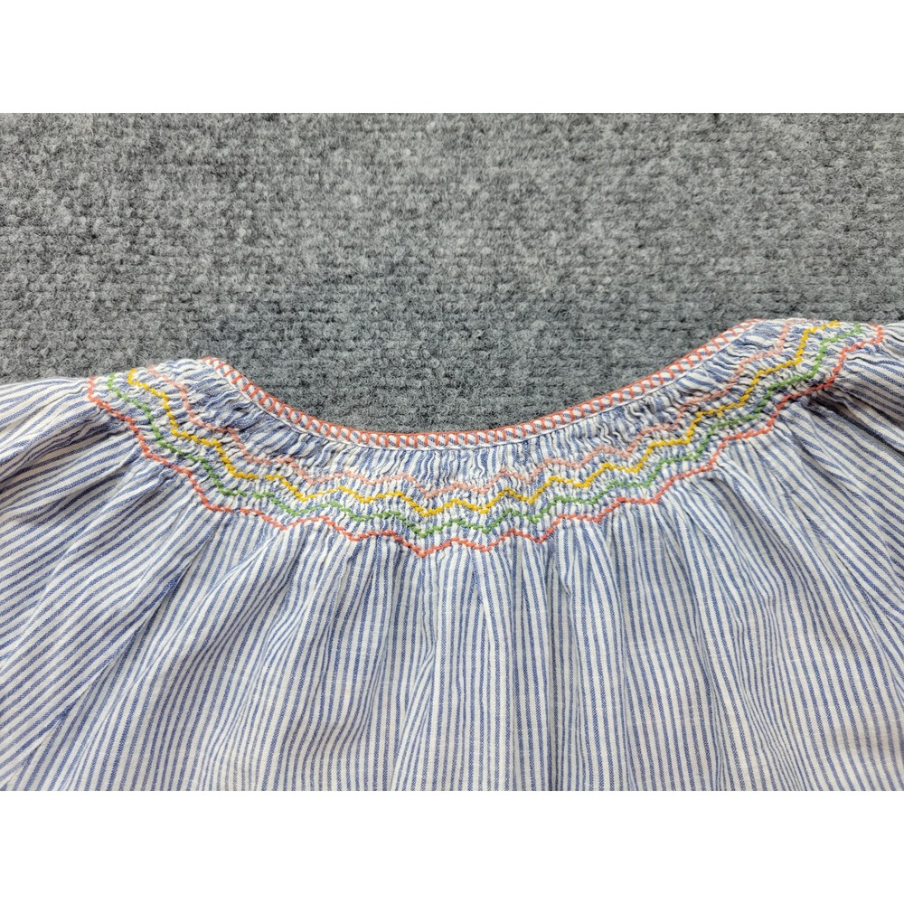 Madewell Embroidered Stripe Peasant Top Blue White Short Sleeve G4356 Medium - Picture 13 of 15